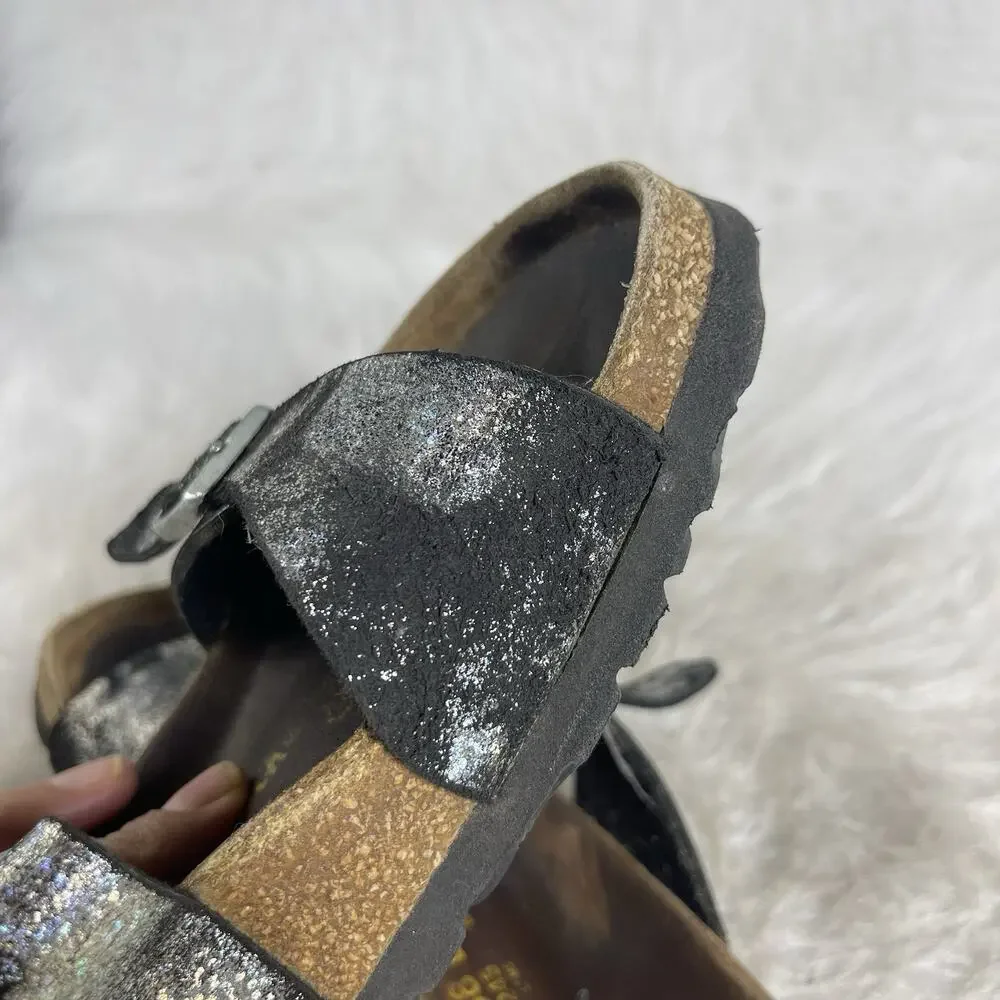Birkenstock Arizona EU38 , US 7 Regular Black Silver Metallic Leather Sandals - Picture 12 of 12